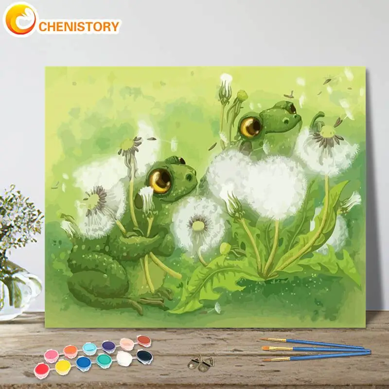 Frogs in Dandelions Flowers Animals Canvas Picture Oil DIY Paint by Numbers Kits 