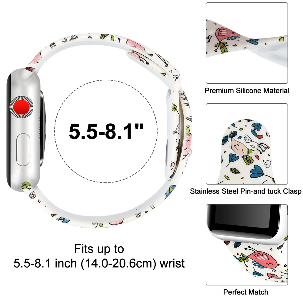 Для Apple Watch band 5 4 3 2 Женский силиконовый ремешок 42 мм 38 мм Cartoo мягкий ремешок сменный ремешок на запястье 44 мм 40 мм для iWatch 4