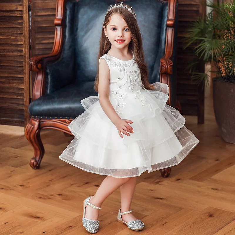 Одежда с бисером для маленьких девочек; платье принцессы с вышивкой для свадебной вечеринки; Детские платья-пачки для маленьких девочек; одежда для детей - Цвет: Коричневый