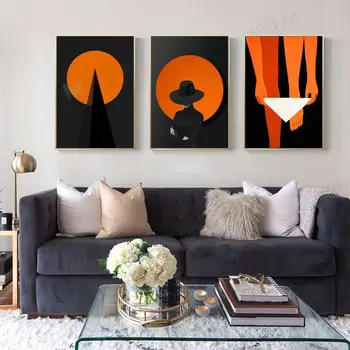 

American-Style Classic Orange Abstract Silhouette Living Room Corridor Hanging Poster Wall Pictures for Living Room Picture