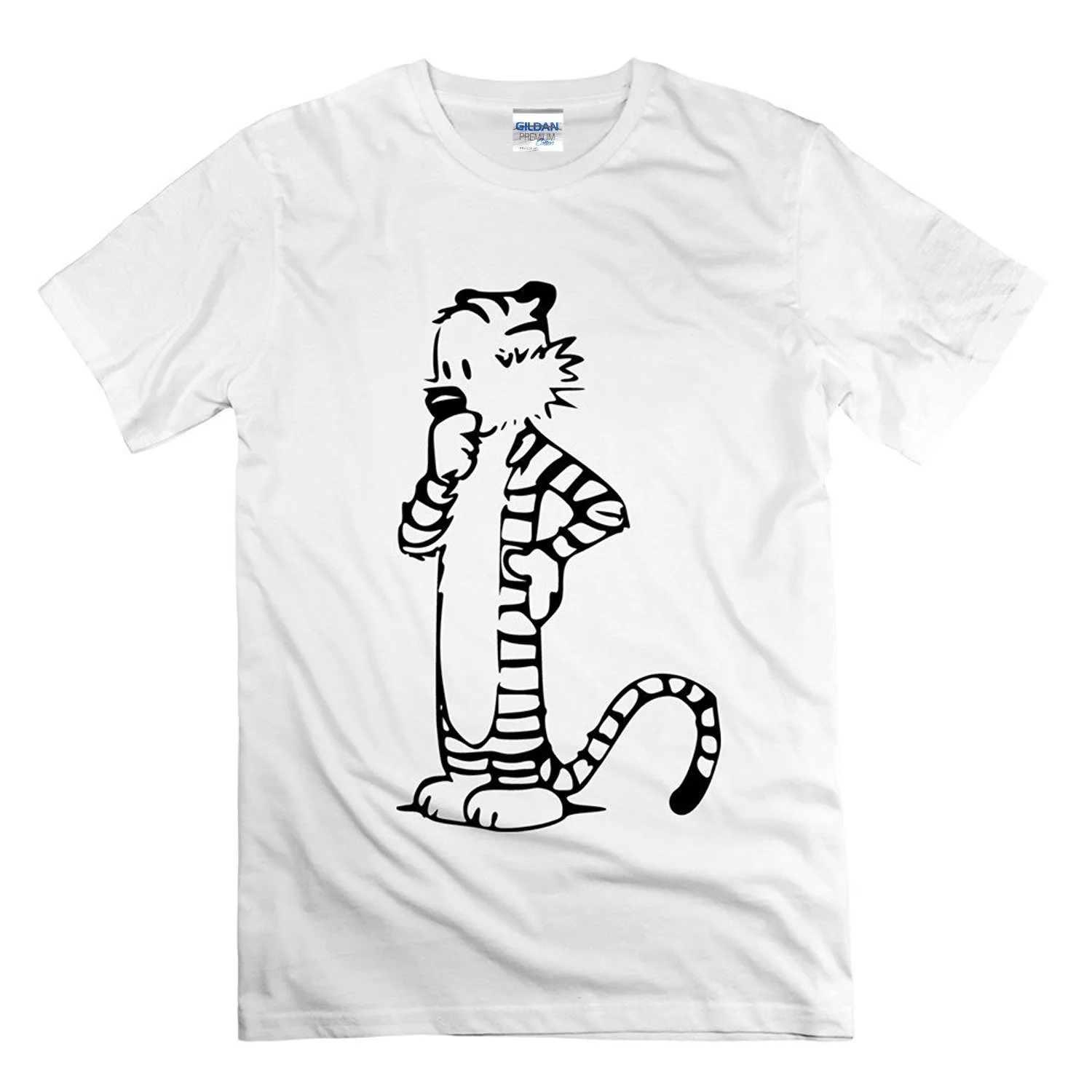 

Men Cotton T Shirt Printed T Shirt Fire Dog Men'S Thomas Hobbes Tiger Calvin And Hobbes Tees Size L White