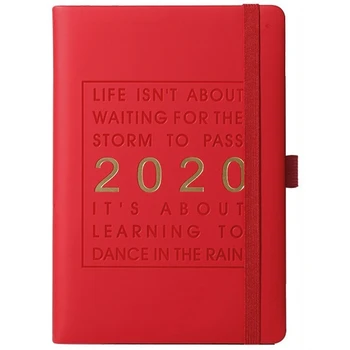 

2020 Thicken Notebook A5 Leather Softcover Planner 2020 Jan-Dec Timeline Efficiency Journal English Language Red