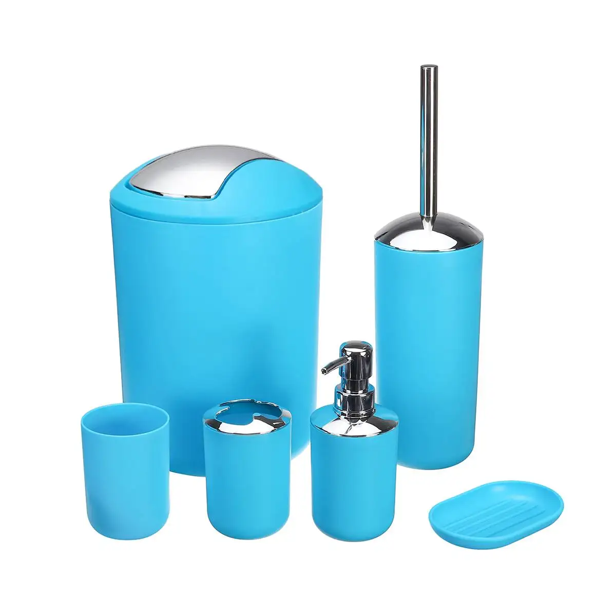 7pcs/set Bathroom Accessory Set Lotion Dispenser Toothbrush Holder Tumbler Cup Soap Dish Toilet Brush Trash Can - Цвет: Blue