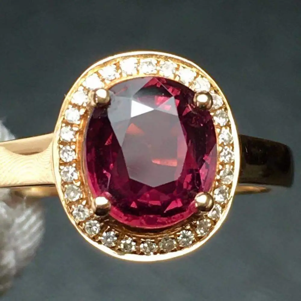 

Rubillite Ring Fine Jewelry Pure 18 K Gold Natural Rubi Tourmaline 3.3ct Gemstone Diamond Gift Female Rings for Women Fine Ring