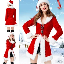 Vertvie Merry Christmas, костюм Миссис Клаус, вечерние наряды для ролевых игр, платье с капюшоном, штаны, набор для женщин, косплей, сценические костюмы, теплые