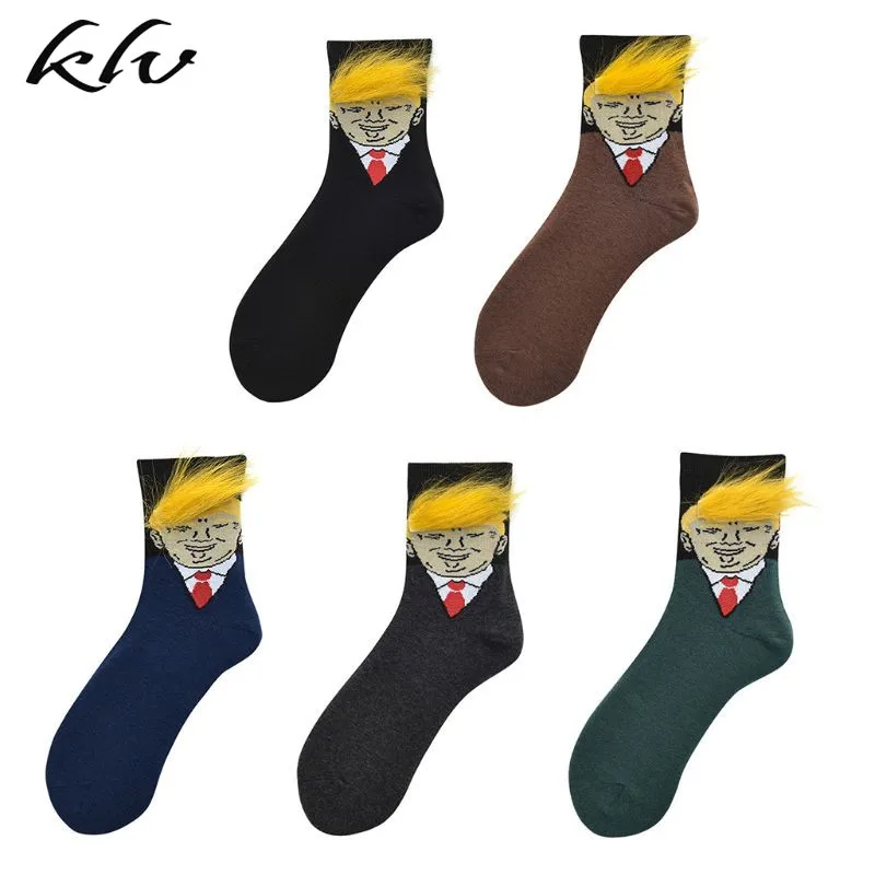 

Unisex Funny American President Portraits Crew Socks with 3D Realistic Yellow Hair Novelty Cotton Tube Hosiery Gag Gifts