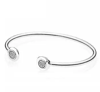 

Original 925 Sterling Silver Bangle Signature With Crystal Open Bracelet Bangle Fit Women Bead Charm Diy Fashion Jewelry