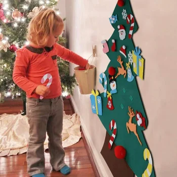 

Felt Christmas Tree Set Wall Hanging Christmas Tree with 26Pcs Detachable Ornaments for Kids Gifts Party Home Decoration JS22