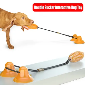 

New Pet Molar Biting Toy Floor Dual Suction Cup Dog ​​Tug Of War Chewing Ball Toy Toothbrush Stick Dropship