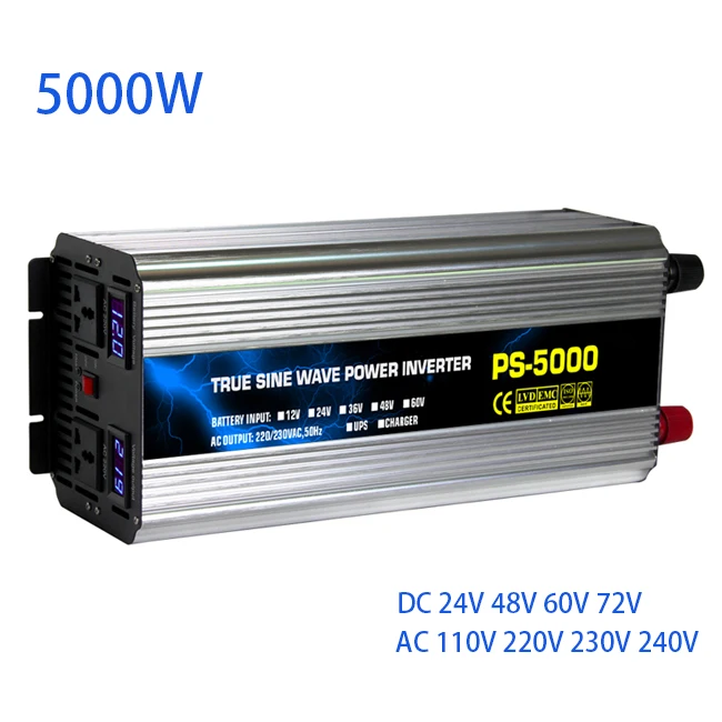 

5000W Pure Sine Wave Inverter DC 24V 48V 60V 72V To AC 110V 220V 230V 240V Power Converter Booster For Car Inverter Household