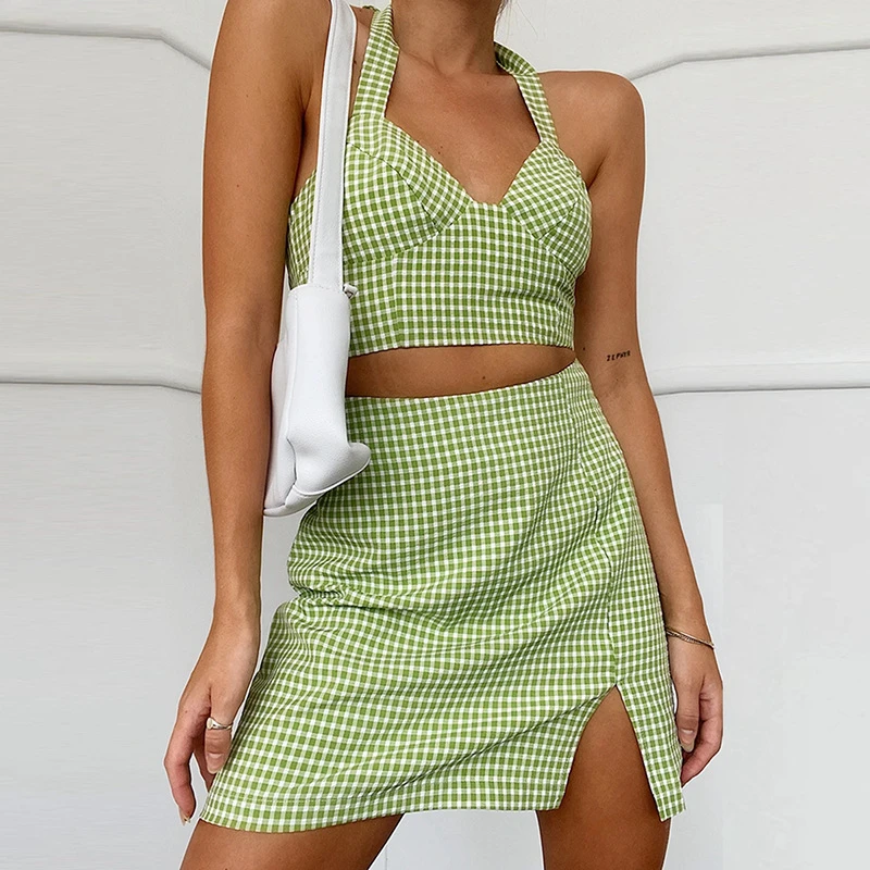 Green plaid two piece set Clearance