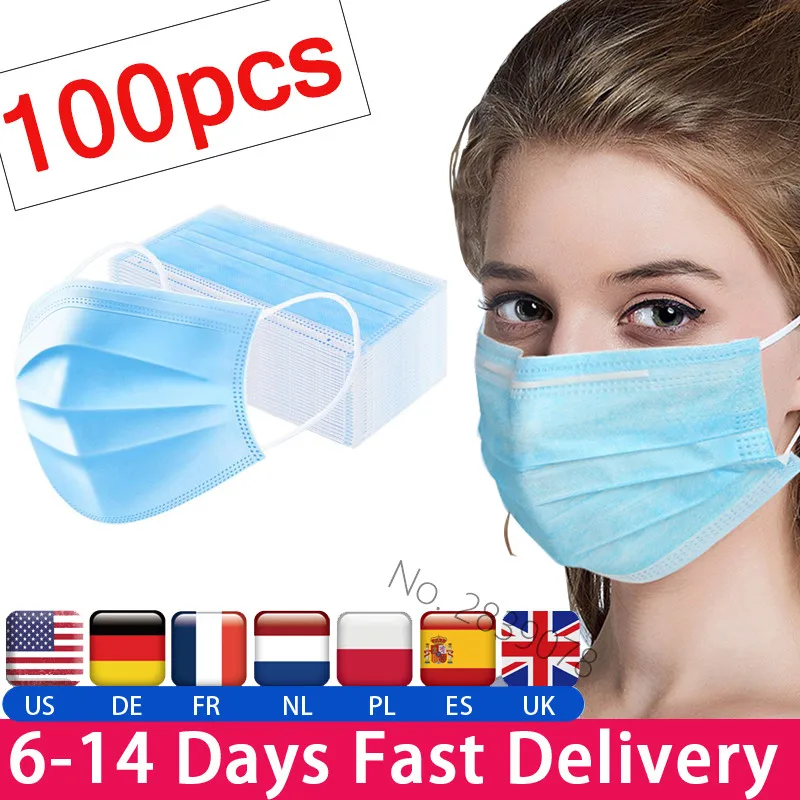 

100pcs fast shipping Anti-Pollution Filter Safety Dust Mask Disposable Protect 3-Ply Earloop Non Woven Mouth Protective