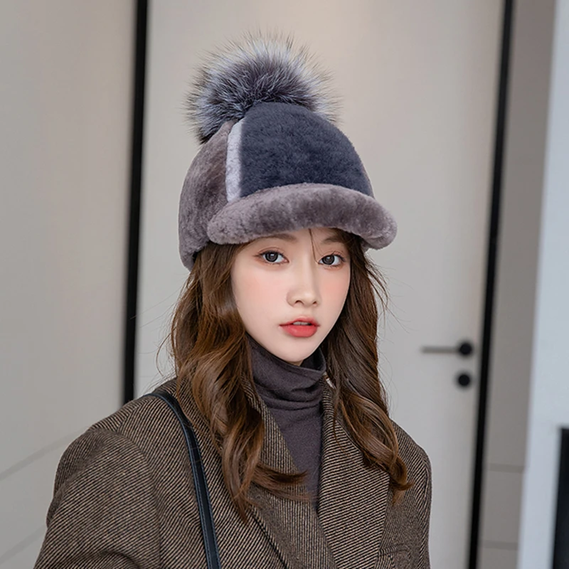 zdfurs-hat-female-autumn-and-winter-wool-integrated-fur-fashion-korean-versatile-knight-baseball-cap