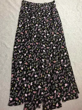 

Spring Autumn Long Skirt For Womem's Floral Printing Pleated Zipper Classic Retro Ladies Midi Skirt