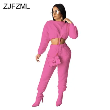 

Autumn Winter 2 Piece Female Tracksuit O Neck Long Sleeve Crop Top and Bodycon Pant Sweatsuit Casual Sportswear Warm Club Outfit