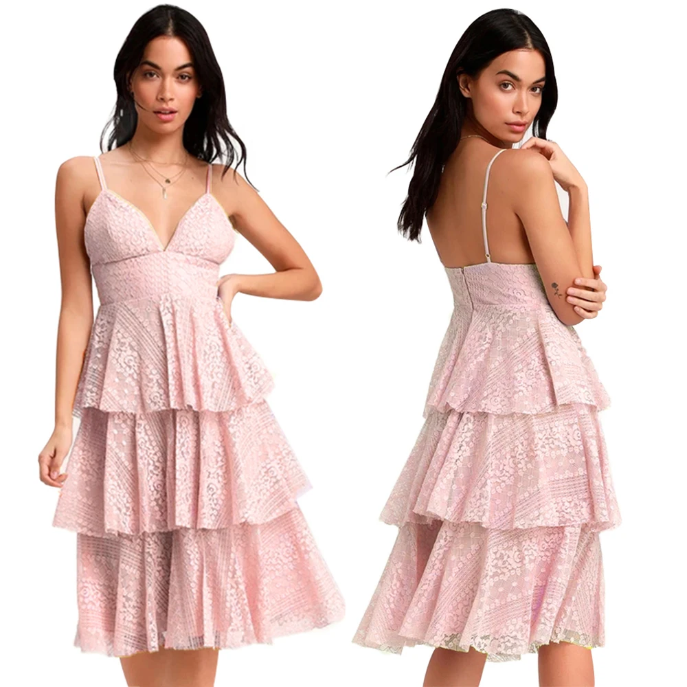 

Sexy Dress Summer Women Deep V-Neck Backless Lace Club Dresses Sleeveless Cascading Ruffle Halter Bandage Midi Dress S-2XL D30
