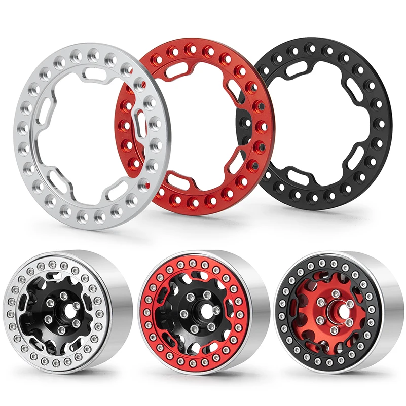 RCLIONS 4pcs Aluminum Replacement Wheel Rim Beadlock Ring for 1:10 RC Crawler Car 1.9 RC Wheels/Rims Red 