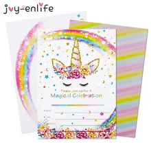 Joy-enlife convite unicórnio, 6 peças, festa de feliz aniversário, decoração de crianças, convidados, cartões com envelopes