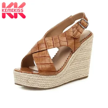 

KemeKiss Summer Women Sandals Shoes Fashion Metal Buckle Stone Pattern Shoes Women Designer Solid Heels Lady Footwear Size 34-43