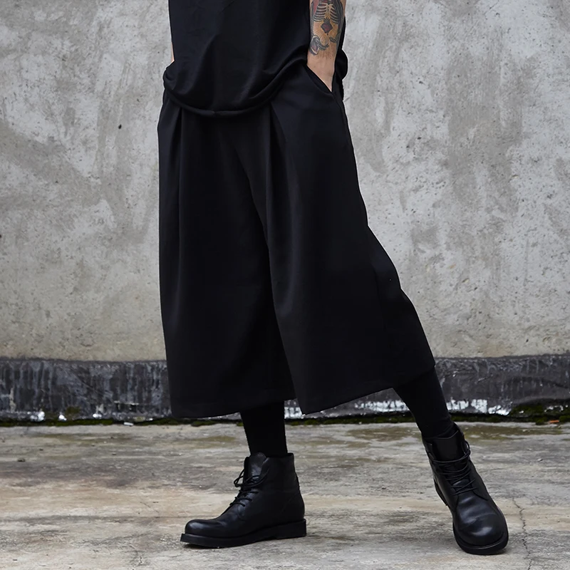 Men's eight trousers spring/summer new Yamamoto Black trend loose men's bell-bottom trousers wide leg trousers men's culottes