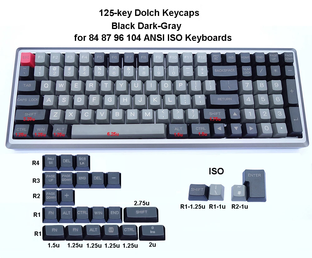 NPKC 125-key ANSI ISO PBT Keycaps OEM профиль Dolch Carbon для Cherry MX переключатели 84 87 96 104 Tada68 FC980M механическая клавиатура