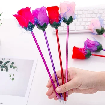 

New Artificial Flowers Rose Ball Pen Valentine'S Day Gift Rose Decoration Desk Couple Ballpoint Pen Office stationery Supplies