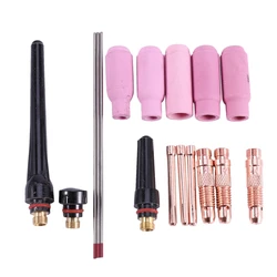 Torche de soudage Tig, 17 pièces, Kit de buse de corps de pince, électrode en tungstène pour torche de soudage Tig Wp 17/18/26 