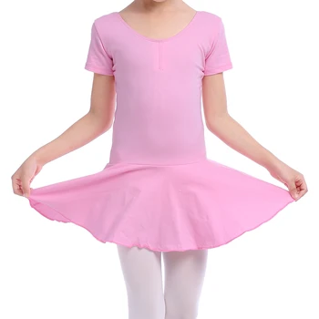 

2020 Summer Ballet Dress Short Sleeve Cotton Ballet Dance Leotard Dress Girls Kids Performance Dance Costumes Dancewear Clothes