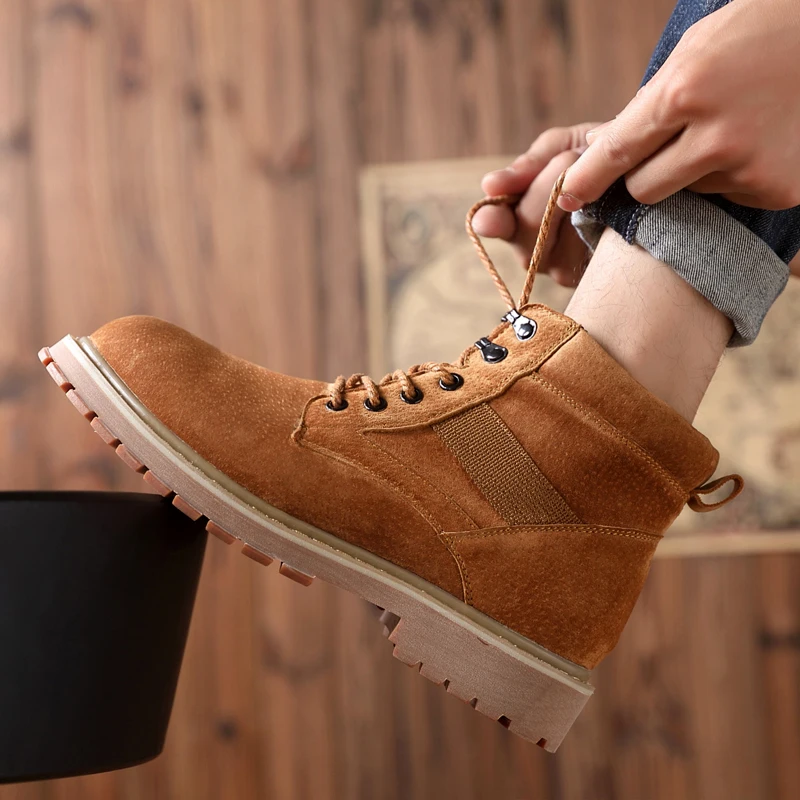 

Men's Leather Work Boots Camel Male Snow Drop shipping Winter Lace-up Boots Shoes Leather Men's Boots Winter Autumn Snow Boots