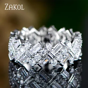 

ZAKOL Luxury Brand Design White Color Baguette Cubic Zirconia Rings for Wedding Engagement Women Jewelry Drop shipping FSRL1160