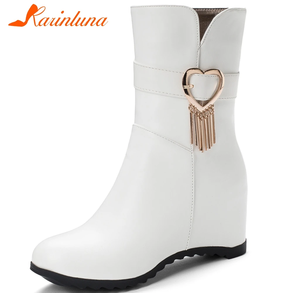 

Karinluna 2020 big size 43 New Fashion Increasing High Heels Mid Calf Boots Woman Shoes big size 43 Zipper Shoes Women Boots