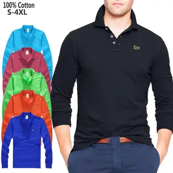 Image of 100% Cotton High Quality Men's Long Sleeve Polos Shirts Casual Embroidery Brand Mens polos shirts Fashion Lapel Male tops S-4XL