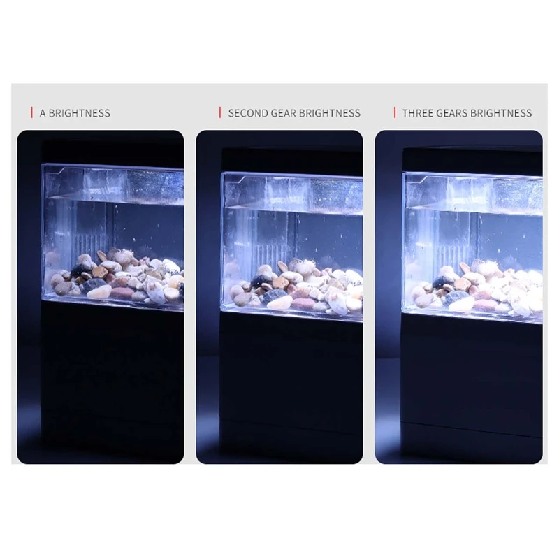 Mini tanque de peces de acuario USB creativo de escritorio con soporte para teléfono, luz de lámpara LED, cilindro de lucha de peces Betta para el hogar y la Oficina