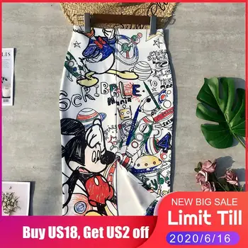 

2020 New Women's Pencil Skirt Cartoon Letters Print High Waist Bodycon Skirts Lady Summer Spring Sexy Slim Female Spodnica Falda