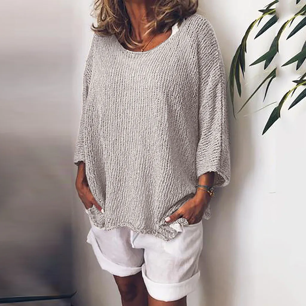 

2019 automne hiver pull femmes col rond pull en tricot pull grande taille lâche manches longues haut pour femme pull bas kimono