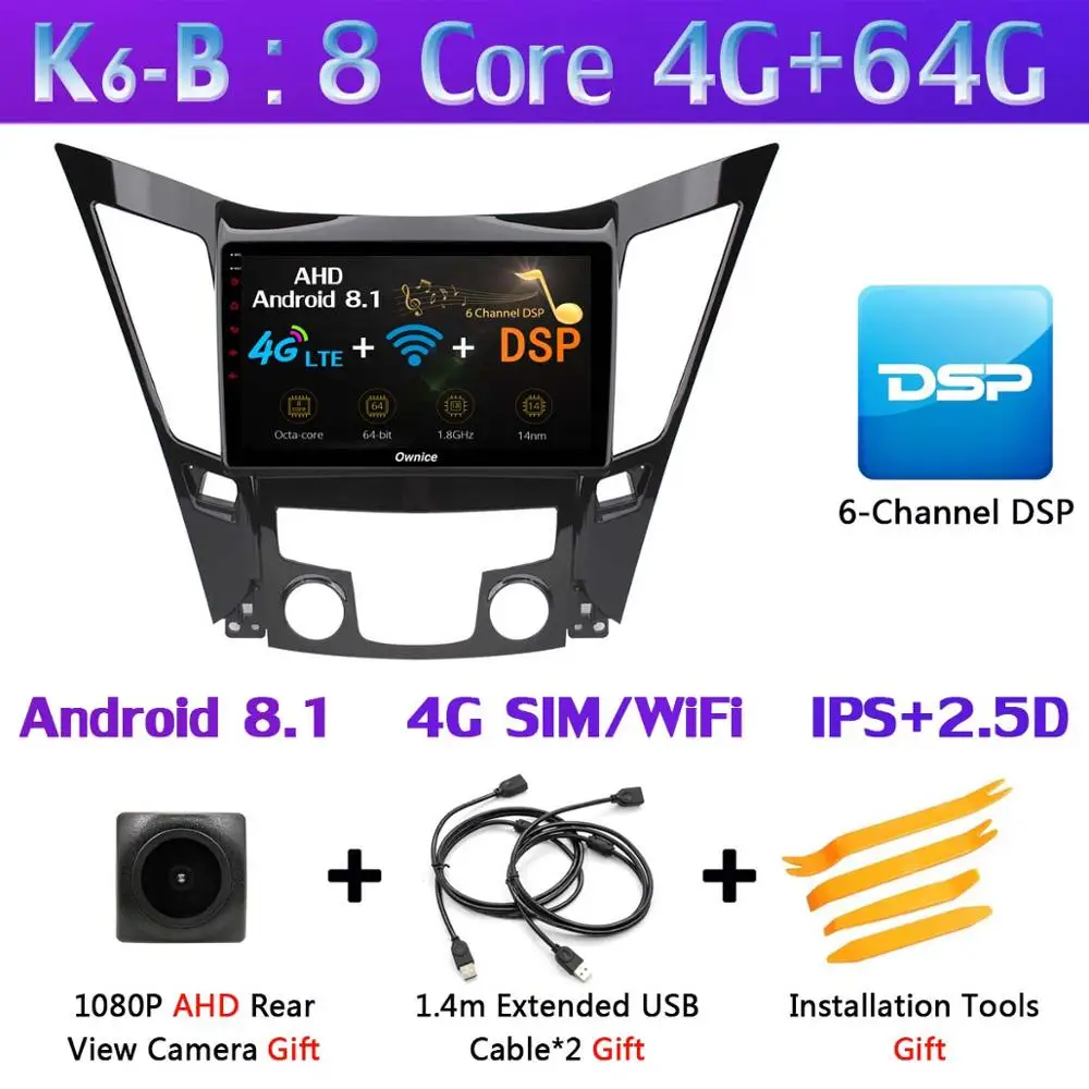 360 ° панорамный 4G LTE 8Core 4G+ 64G Android 9,0 Автомобильный мультимедийный радио gps SPDIF DSP CarPlay видео для hyundai Sonata 8 2011 - Цвет: K6-B