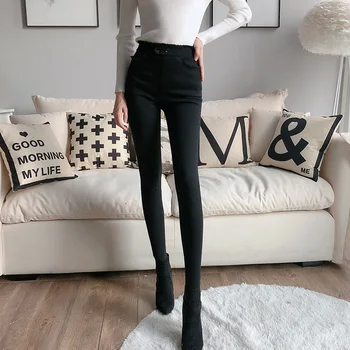 

Dabuwawa Black Office Lady Elegant Solid Pencil Trousers Stretchy Button Skinny Pants Fashion Workwear Female Slim Fit DN1DLP005