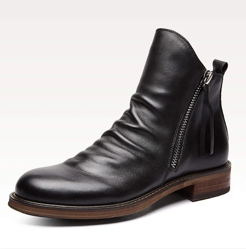 Мужские ботильоны с высоким берцем; sapato feminino Chaussure; обувь на низком каблуке; Мужская Осенняя Повседневная обувь; мужские ботинки из искусственной кожи - Цвет: Black