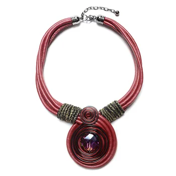 

Vintage Jewelry Fashion Exaggerated Hand-woven Leather Rope Multi-layer Necklace Personality National Wind Sweater Chain