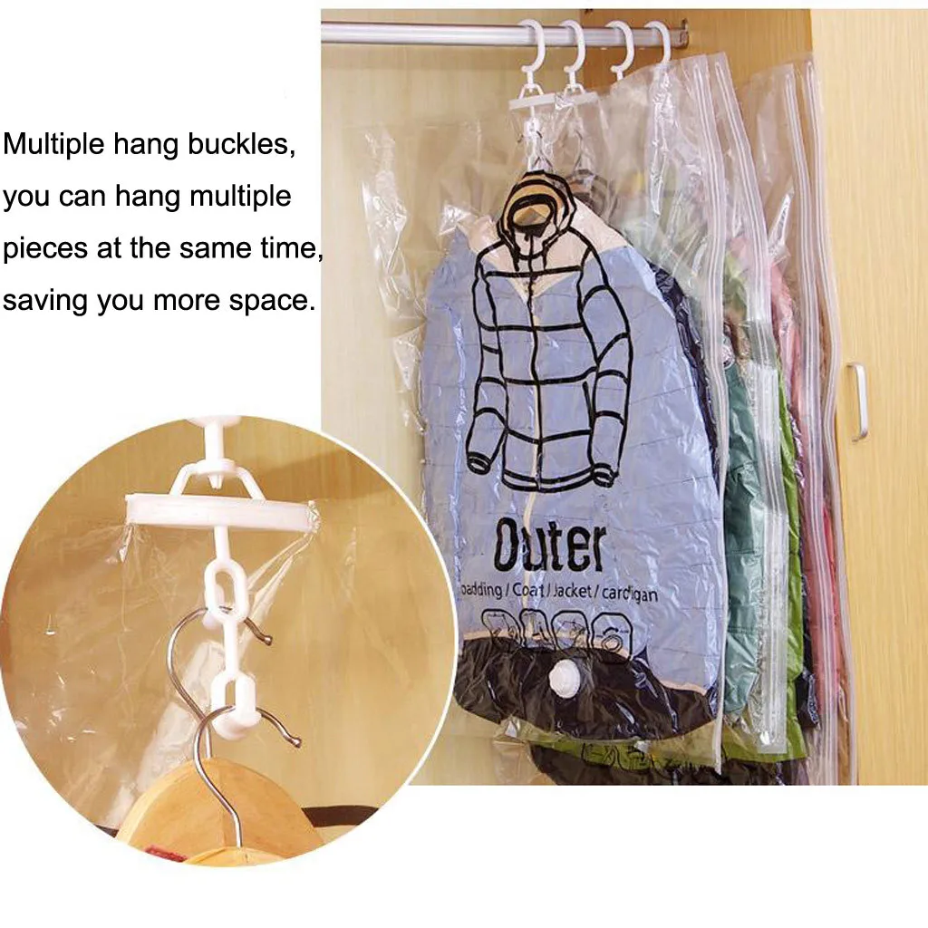 

HSU Side pull Hanging Transparent Vacuum Storage Bag Compression Bag Hook Clothes storage bag luggage organizer 2019 Hot Sale
