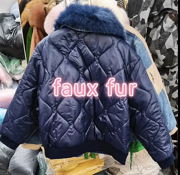 faux fur Джинсовая парка с воротником из натурального меха, Женское зимнее пальто, джинсовая куртка, новинка, утолщенное короткое Свободное пальто, Прошитые куртки с хлопковой подкладкой - Цвет: faux fur
