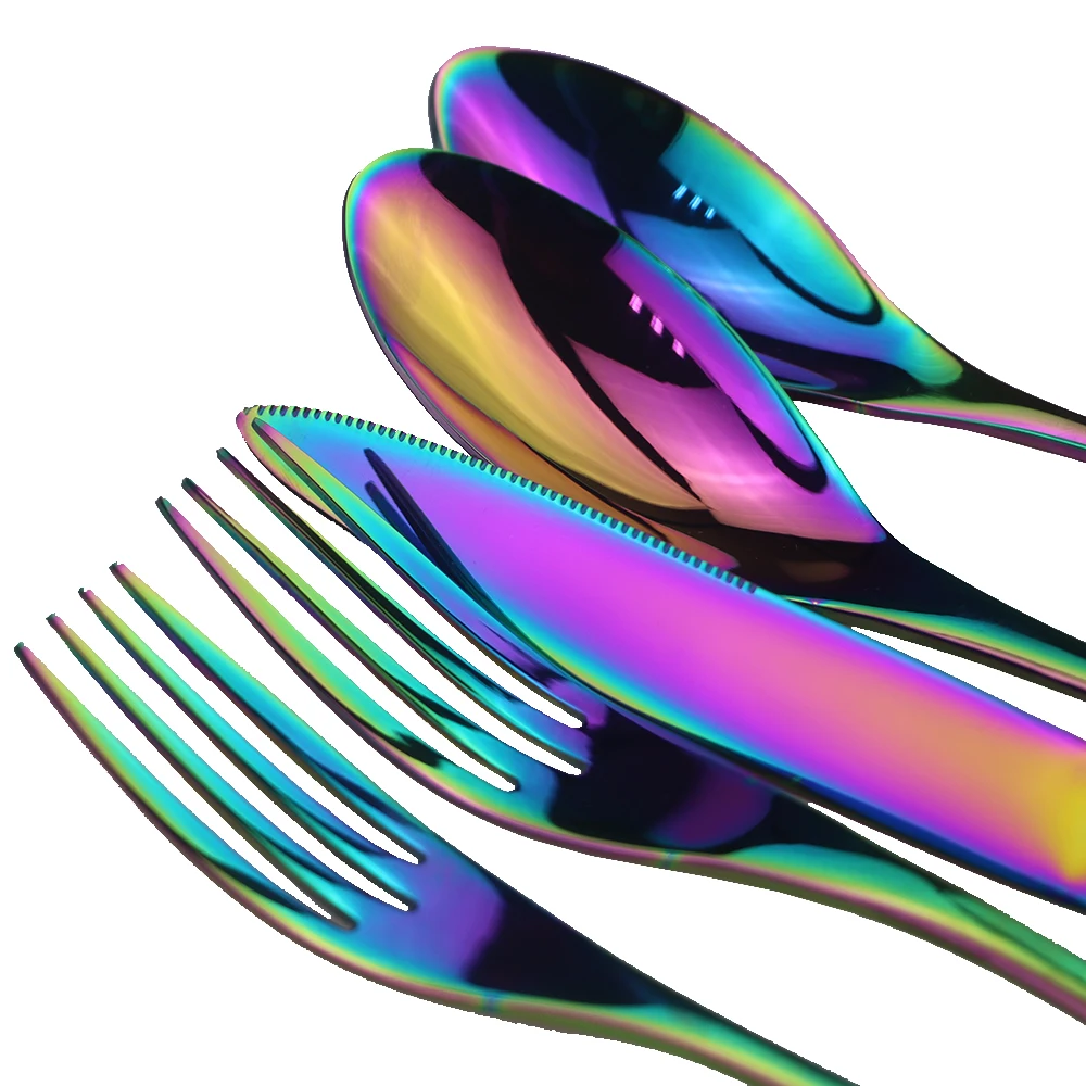 Rainbow 4/8/20 штук металлическая столовая посуда набор Высокое качество 304 Нержавеющая сталь набор столовых приборов домашняя кухонная посуда набор вечерние аксессуар