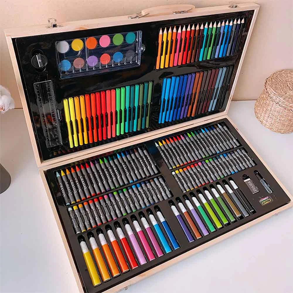 180pcs/set Child Painting Wooden Art Drawing Sets Box Kid Water Color Brush  Kit Watercolor Pen Crayon Set Drawing Toys Xmas Gift - Drawing Toys -  AliExpress