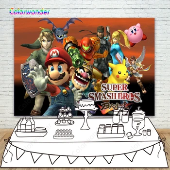 

Super Smash Bros Theme Birthday Party Backdrops For Photography Pokemons Photo Backgrounds Baby Shower Supplies Banner Photocall