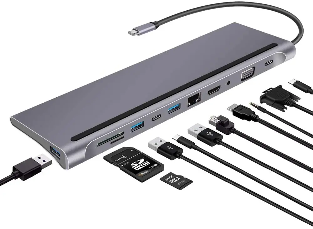 

11 in 1 USB Type C Hub Adapter Laptop Docking Station HDMI/VGA/RJ45/PD/Thunderbolt 3 For MacBook HP Lenovo Surface Compatible
