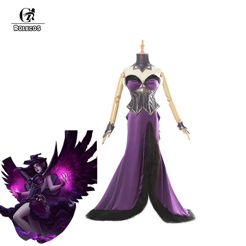 

ROLECOS Game LOL Cosplay Costumes New Model Morgana Dark Purple Dress with full of accessories for Women Cosplay Costume LOL