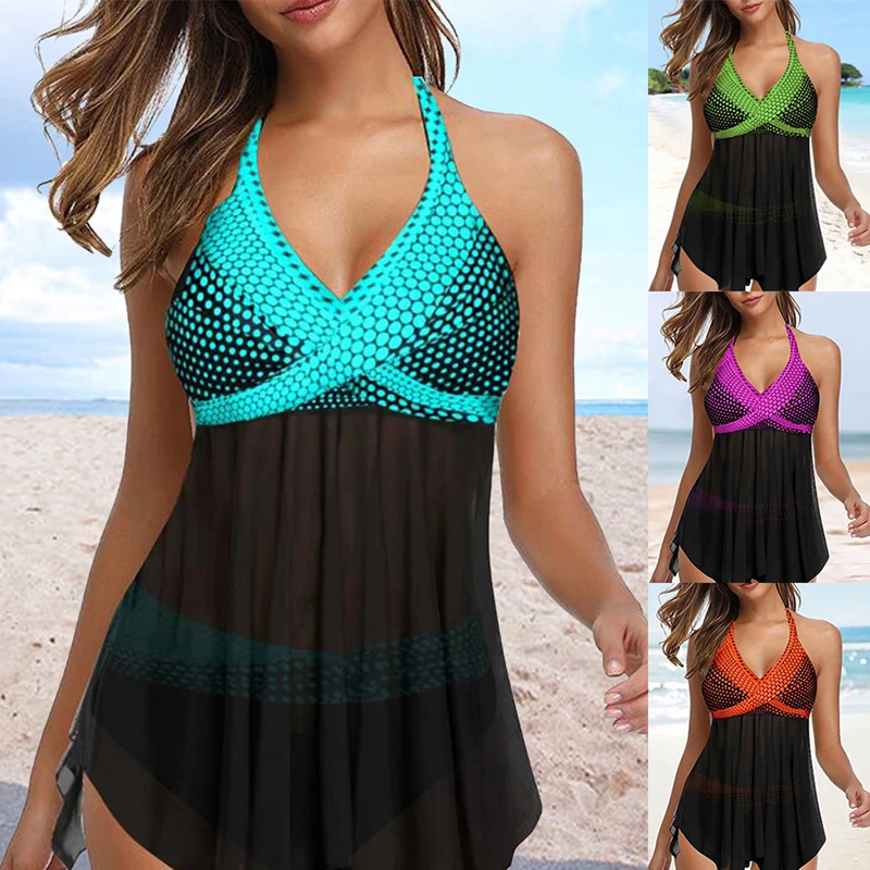 

New Tankini Plus Size Swimwear Women Swimwear Two Piece Printed Halter Swimsuit Swimming Dress Bathing Suit S-8XL