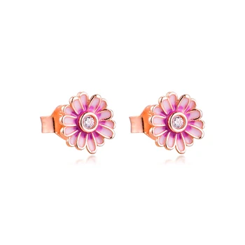 

CKK Silver 925 Jewelry Pink Daisy Flower Stud Earrings For Women Gift Original Sterling Silver Earring