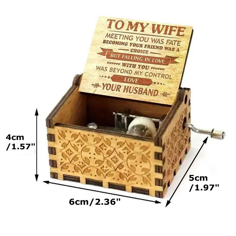 Engraved Music Box-You Are My Sunshine Wooden Retro Hand-cranked Music Box Original Gift for Daughter ZXY9862