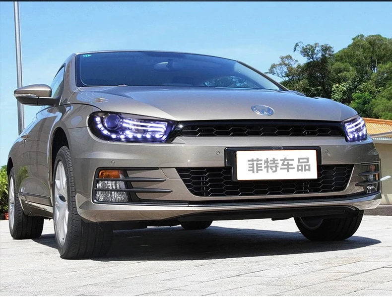 1 пара для Volkswagen Scirocco светодиодная фара 2008- года передняя фара в сборе с дневным ходовым светом